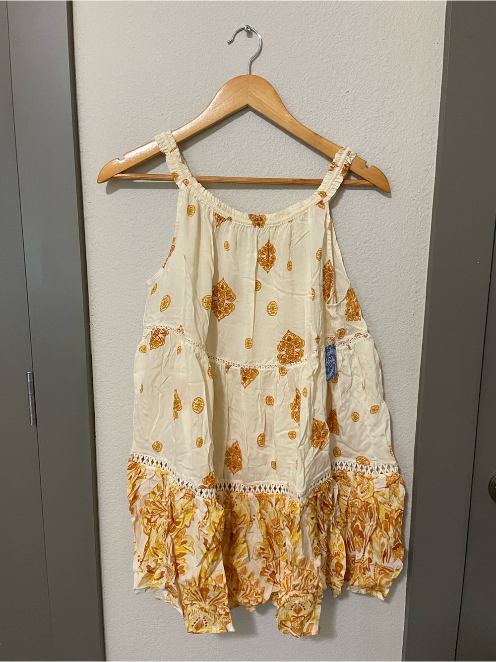 NWT Free People $88 Talk To Me Trapeze Tunic Dress  XS yellow cream boho fall